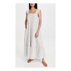 Madewell Striped Grey Cotton Tiered Dress Size L